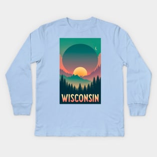 Wisconsin Tourism Poster Sunset Kids Long Sleeve T-Shirt